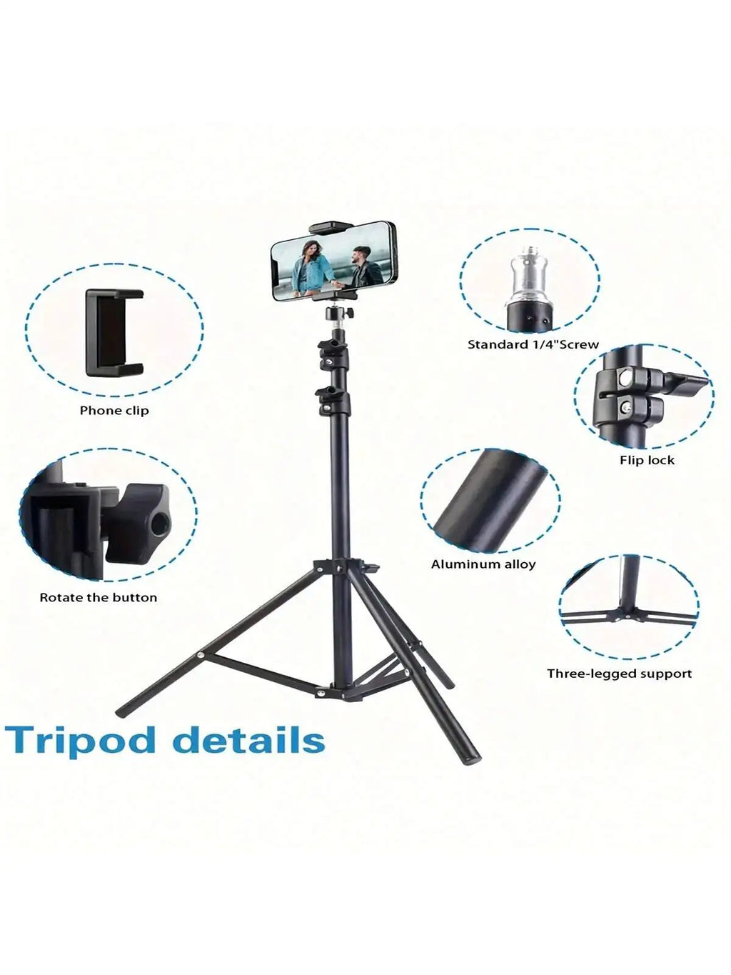 Trépied Multifonction 160 cm avec Support Téléphone
